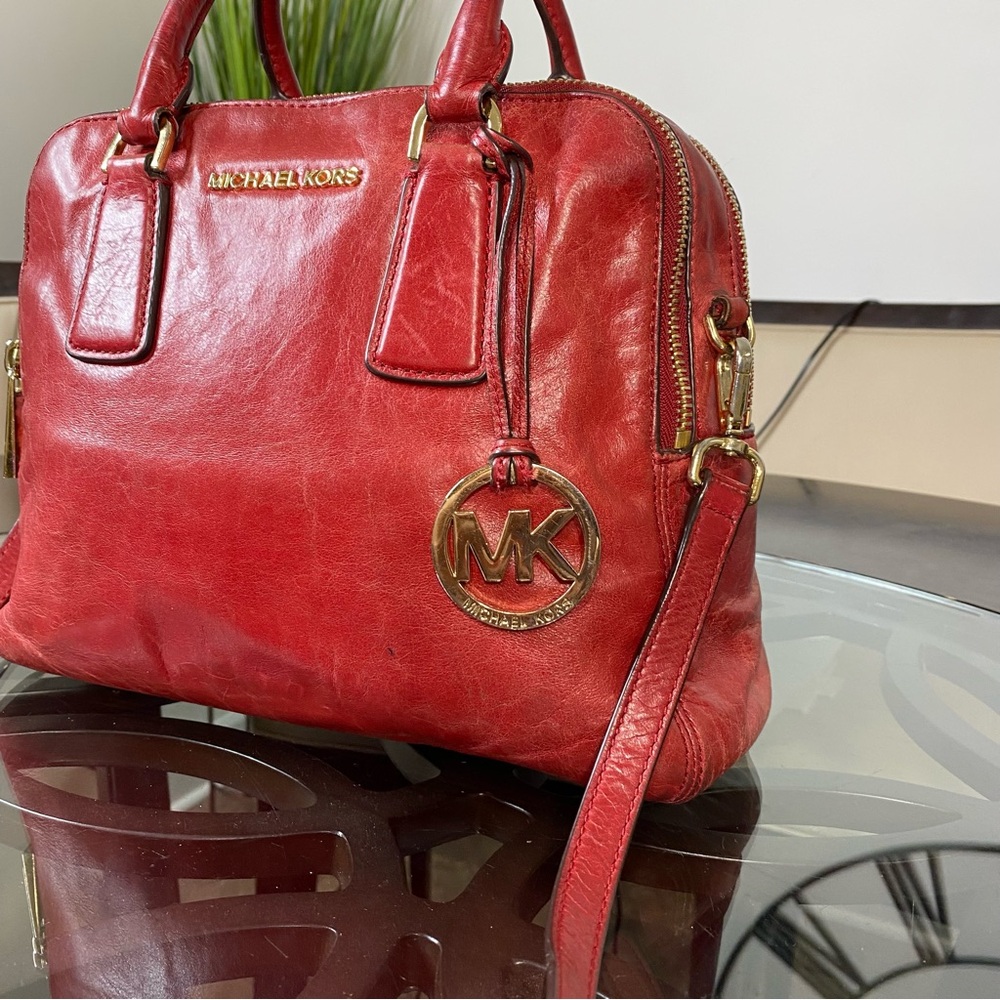 Michael Kors Alexis Medium Leather Satchel Caramel Red - Picture 4 of 14